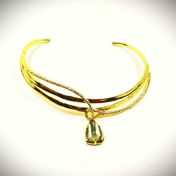 ALEXIS BITTAR Gold Plated Pyrite Doublet Pendant Hinged Collar Necklace